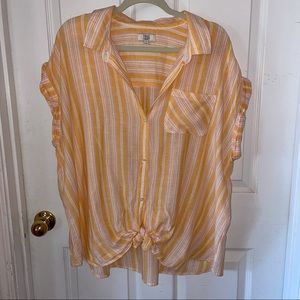 True Craft orange striped button down with tie front